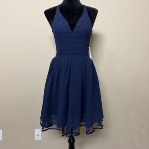 Saved By The Dress Dress Womens Small Navy Lace Back Skater Fit & Flare Party